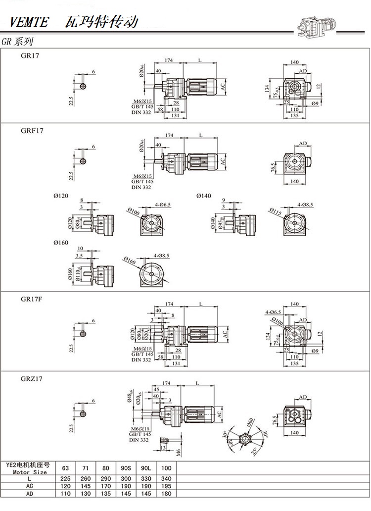R17減速機圖紙，R00系列齒輪減速器尺寸圖
